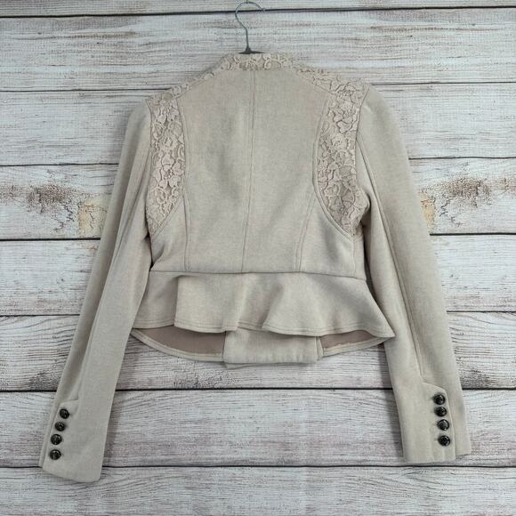 We the Free People Double Breasted Floral Lace Jacket Womens 8 Cream Tan - Picture 2 of 13